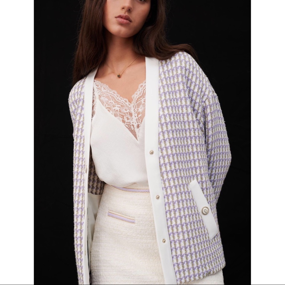 Maje Vido Ecru Parme Tweed Jacket | NWT | FR 36